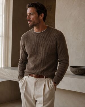 NAADAM cashmere Waffle Crewneck Sweater olive green, Lrg C17 $315